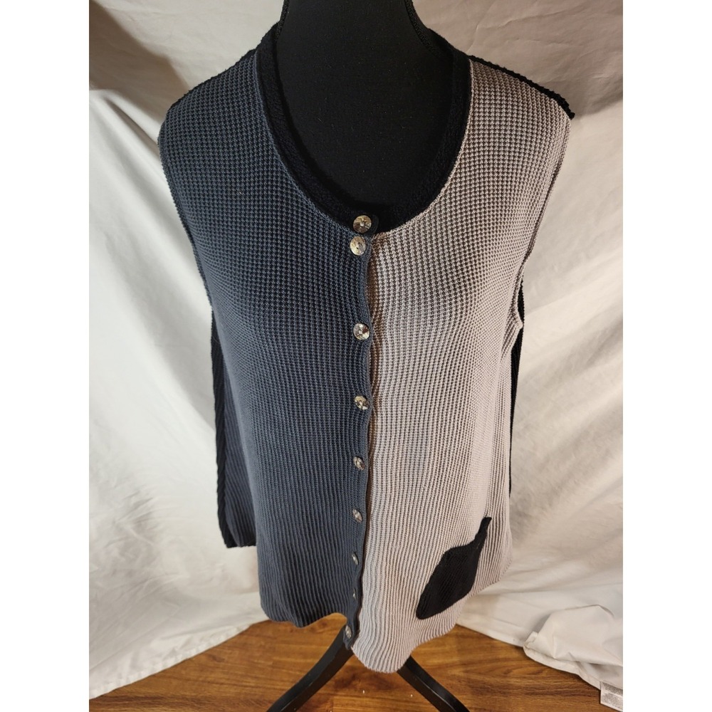 Margaret Winters Gray Color Block Lagenlook Cotton Sleeveless Sleeveless Vest...